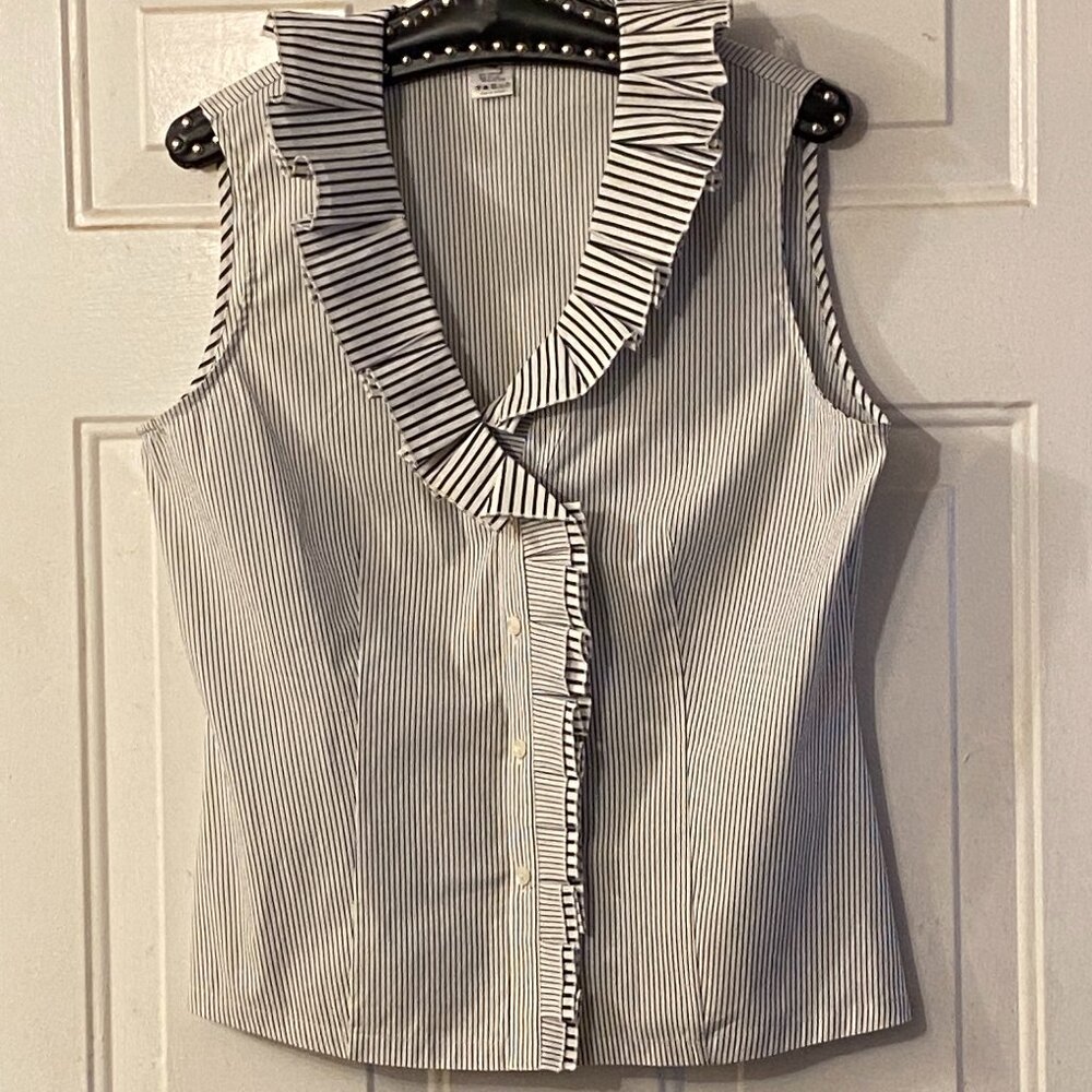 NEW Debra C Beverly Hills Sz Italy 48 US 12 (L) Ruffle Blouse Shirt Sleeveless